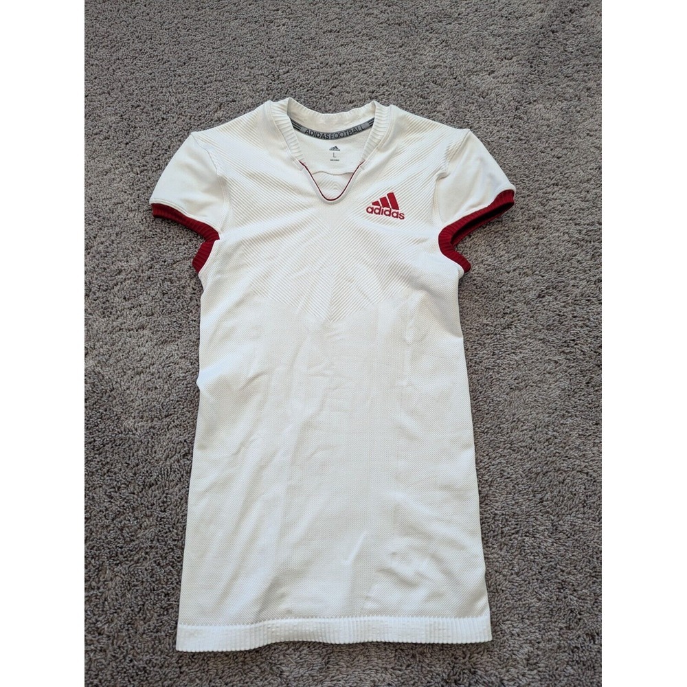 Adidas Football Jersey Mens Small White Athletic Sports V-Neck